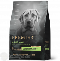 Premier Adult Maxi Свежее мясо ягнёнка с индейкой для взрослых собак крупных пород с нормальной активностью, чувствительным пищеварением или склонных к аллергии